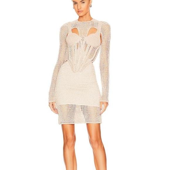 NWT Dion Lee Knit Pinnacle Stirrup Crochet Mini Dress Beige Marble Women XS - Picture 1 of 7
